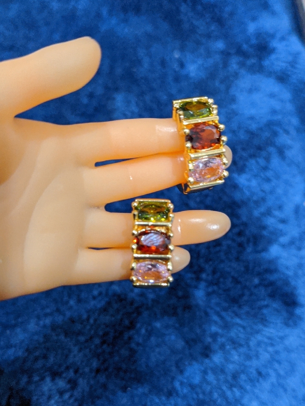 18K Gold Filled Huggies Earrings With Oval MultiColor CZ Cubic Zirconia Stones